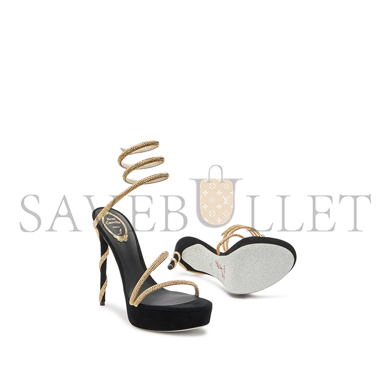 RENE CAOVILLA MARGOT CRYSTAL BLACK-GOLD PLATFORM SANDAL 130 C11339